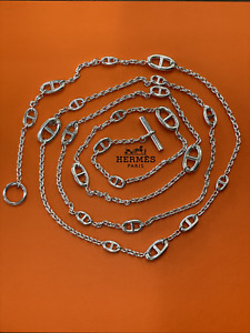 Authentic Hermes Farandole Long Necklace 160 Sterling Silver Chaine D’Ancre 925