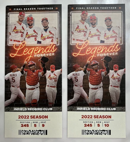 St. Louis Cardinals STH 2022 Legends Forever Pujols Wainwright Molina Ticket! Cover