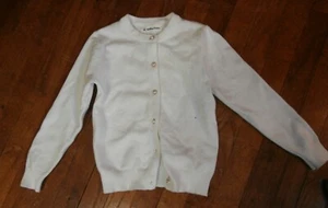 Smiling Pinker White Cardigan Girl's Size 150 Gold Pearl Buttons see measurement - Picture 1 of 3