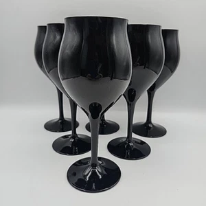 6 bicchieri calici acqua vino vetro soffiato nero tedesco vintage 7 1/2" - Foto 1 di 8