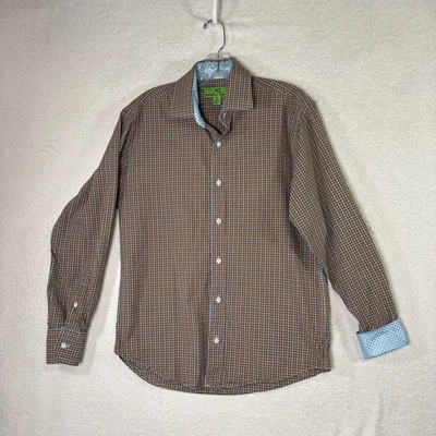 Bristol & Bull Hombre Manga Larga Abotonada Naranja Azul Cuadros Talla M 15-15 1/2 Foto 1 de 4