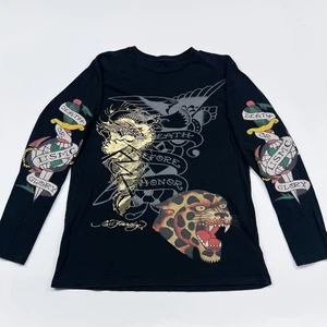 Ed Hardy Shirt Mens Large Death Before Honor USMC Tattoo Graphic Long Sleeve - Picture 1 of 15
