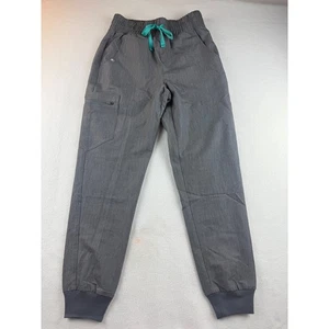 FIGS Women's Heather Gray Jogger PXS Scrub Pants Teal Drawstring Pockets - Picture 1 of 7