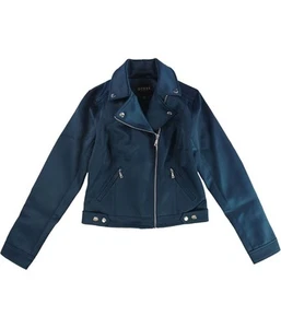 GUESS Womens Sateen Motorcycle Jacket, Blue, Small - Picture 1 of 2