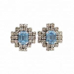 Christian Dior Authentic 70s Vintage Earrings Light Blue x Clear Crystal Stone - Picture 1 of 8