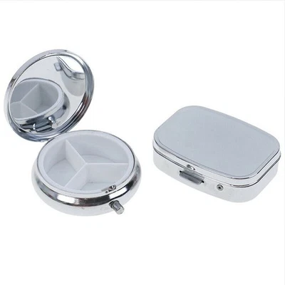 Pill Box Tablet Case 1 Piece Container Metal Organizer Round/rectangular - Image 1 of 4