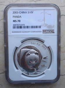 Moneda Panda Plata NGC MS70 China 2003 1oz - Imagen 1 de 2