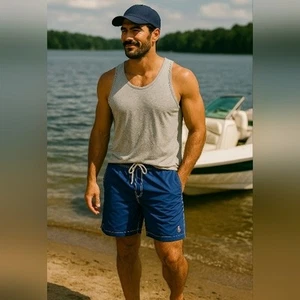 Polo Ralph Lauren Men's M Blue Swim Trunks | Pink Pony Logo | Casual Pool Shorts - Picture 1 of 9