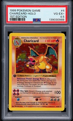 CHARIZARD 1999 Pokemon Base 第 1 版邮票无阴影 4/102 全息 PSA 4.5 — 第 1/2 张图片