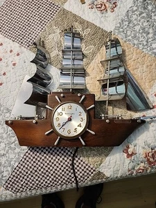 Vintage  Session Clock Co.   Yankee Clipper  Ship Made Out Of Wood Shelf.  A70.  - Picture 1 of 10