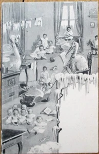 Multiple Baby 1903 Postcard: Babies in Stork Nursery w/Toys - Picture 1 of 1