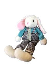 A&A Global weißer Hase Plüsch Kaninchen Büffel Karo Overall Chenille Vintage 16 Zoll - Bild 1 von 1