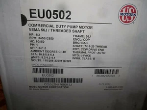 Nidec US Motors Commercial Duty Pump EU0502 Motor 1/2 HP, 3450 RPM 115V, 230V, - Picture 1 of 6