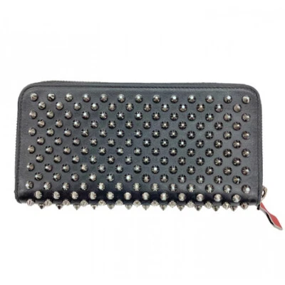 Christian Louboutin 1175099 Round Zip Long Wallet Studs Black x Red From JAPAN - Image 1 of 4