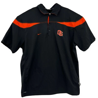 Nike Mens L Oregon State Beavers Black Orange Dri Fit Polo Shirt Golf - Image 1 of 4