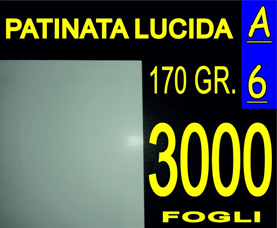 NEW PAPER 3000 FOGLI A6 CARTA PATINATA LUCIDA STAMPANTI LASER FOTO TESSERA 170 gr