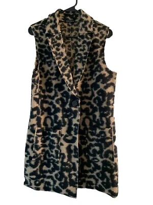 Tribal long Sleeveless Vest lightweight Pockets Wool Petite Small beige black - Image 1 of 4
