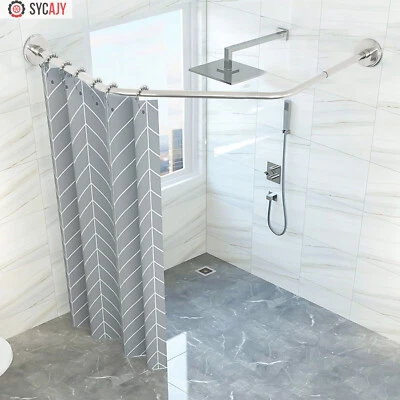 Barra de Cortina de Ducha Esquinera Ajustable Acero Inoxidable Forma Curvada Estante Baño Foto 1 de 4