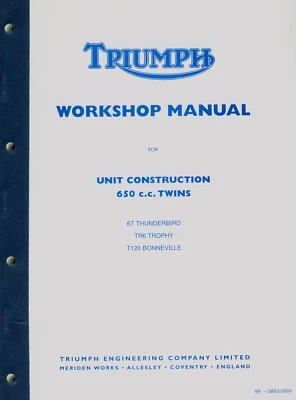 Manual De Taller Triumph 650 1963-70 T120 Bonneville Tiger Trophy Thunderbird - Imagen 1 de 4