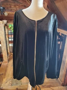Ruby Rd Jacke 3X Damen Velours schwarz durchgehender Reißverschluss lang Slv Taschen Stretch gebraucht, in einwandfreiem Zustand - Bild 1 von 13