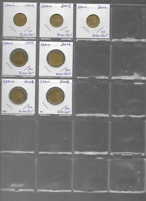 Lote de monedas de España de 7-10 céntimos de euro 1999, 2003+2016, 20- 1999, 2006+2008(2) Foto 1 de 4