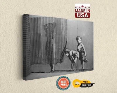 Arte de pared Banksy dama ducha mirando niños lienzo impresión hogar oficina decoración Foto 1 de 4