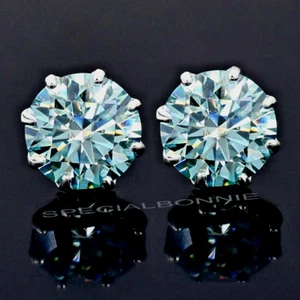 RARE Certified 16.00 Ct Blue Diamond Solitaire Studs -Great Shine & Luster-VIDEO - Picture 1 of 10