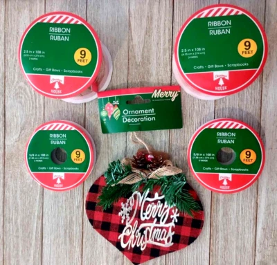 Merry Christmas Sign and 4 Nine Foot Rolls of Holiday Ribbon - Image 1 of 4