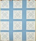 BEAUTIFUL Vintage 30's Light Blue & White Dogwood Antique Quilt!