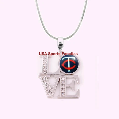MLB - Minnesota Twins Team Love Necklace With Rhinestones On A 925 Snake Chain Cover