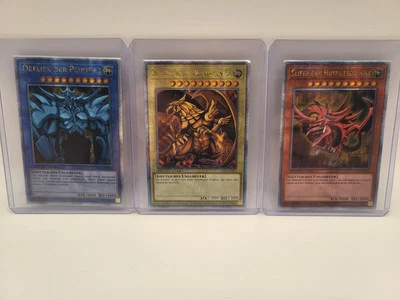 Yu-Gi-Oh Götterkarten Quarter Century Secret Rare Deutsch Slifer Ra Obelisk NM - Bild 1 von 4