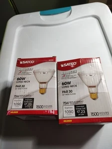 Lot Of 2 Satco S2243 Par30 60W Long Neck 50° WIDE Flood Bulbs 1090 LUMENS - Picture 1 of 6