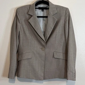 Kasper Blazer Tan Pinstripes Size 10P Petite Single Button Front Fully Lined - Picture 1 of 7