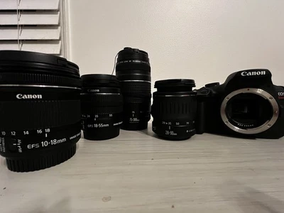 Estuche cargador Canon EOS Rebel T7 con lentes 10-18, 18-55, 28-90, 75-300 32 GB SD Foto 1 de 4