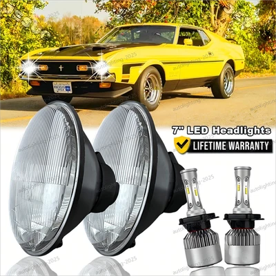 Fit FORD MUSTANG 1965-1973 7" POLEGADAS FAROL REDONDO LED HALO HI-LO feixe PONTO BRANCO - Imagem 1 de 4