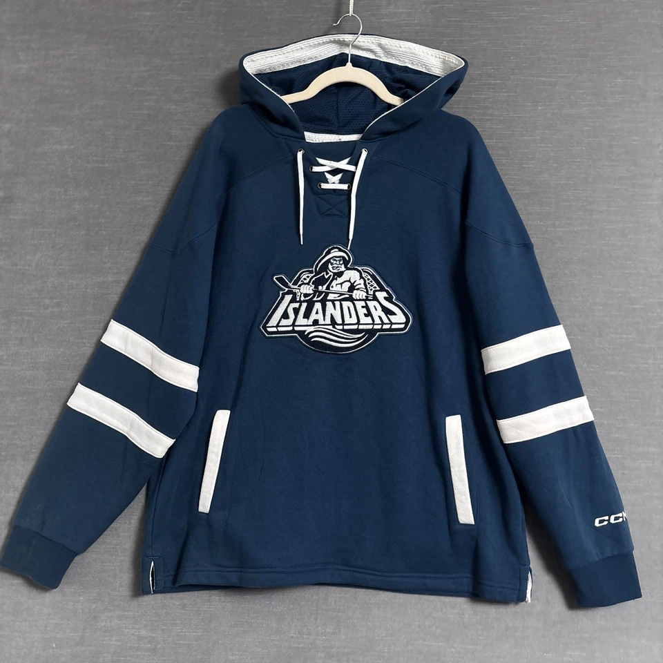 Толстовка с капюшоном New York Islanders Fisherman XL синяя CCM хоккей ретро логотип 90-х - Изображение 1 из 4