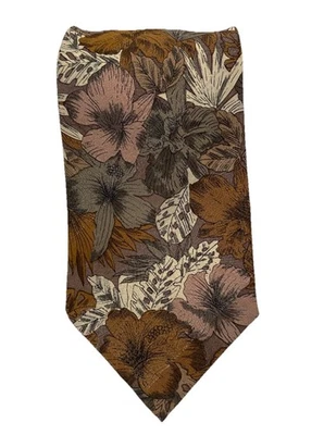 Corbata Venezia 100% Seda Hecha en Italia Tono Tierra Silenciada Flores Hibisco Foto 1 de 3