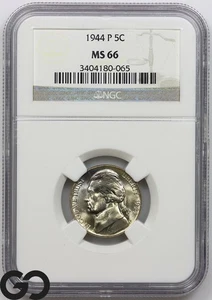1944-P Jefferson Nickel, NGC MS-66 ** War Time Date, Blast White! - Picture 1 of 3
