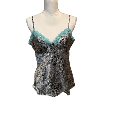 Nicole by Nicole Miller Cami Top Size 12 Animal Print Lace Trim Turquoise  - Image 1 of 4