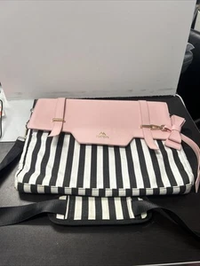 Matein 15.6" Laptop Bag Cute Pink/Black & White Striped Padded RFID Bow Lightwei - Afbeelding 1 van 4