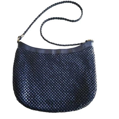 Bolso de hombro de malla metálica azul marino para mujer 12x9" correa trenzada caprichoso costero Foto 1 de 4
