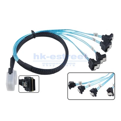 Mini SAS SFF-8087 to 4X SATA 90 degree high-speed server connection Cable 50cm - Image 1 of 4