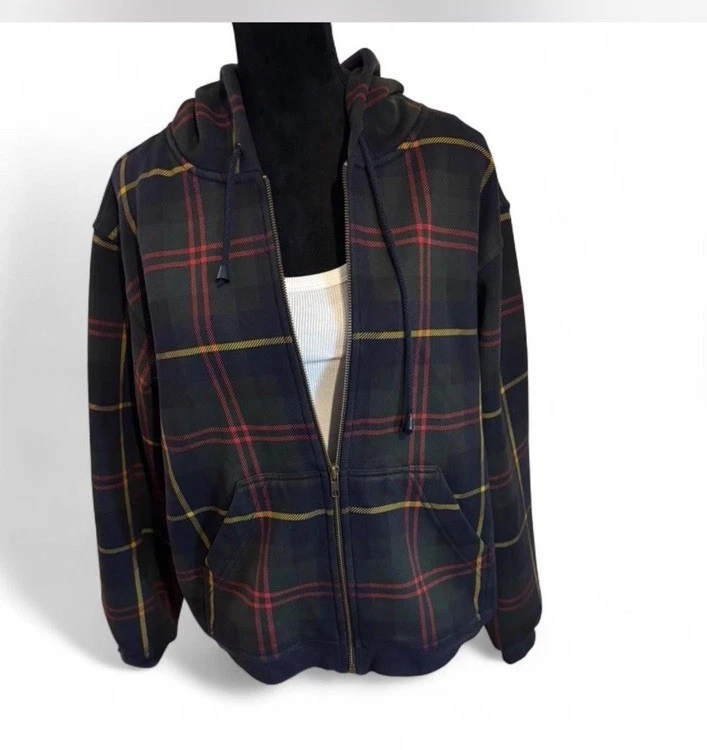 Sudadera con capucha Talbots negra y roja a cuadros con cremallera talla S #a cuadros #ropa de invierno Foto 1 de 4