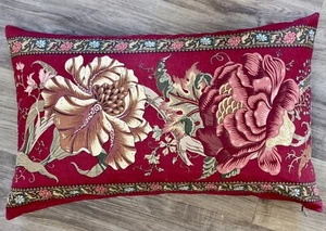 Pottery Barn Floral Red Down Feather Lumbar Pillow 16x26 Cottage Core Jewel Tone - Picture 1 of 8