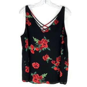 Express Top Women Large L Dark Floral Sleeveless Resort Vacation Beach - Picture 1 of 11
