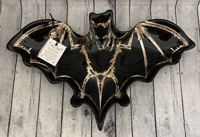 Сервировочное блюдо для конфет на Хэллоуин летучая мышь черное и золотое 15,5 дюйма x 10 дюймов аккам турецкое стекло - Изображение 1 из 4