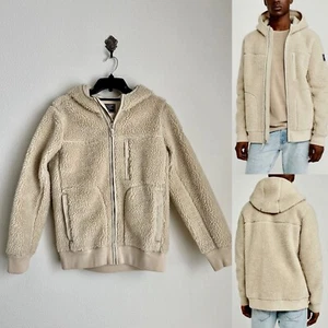 ✨ABERCROMBIE & FITCH Sherpa Full Zip Hooded Jacket Light Brown Beige Mens XS - Picture 1 of 11
