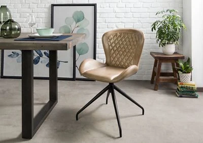 Stuhl Polsterstuhl beige Echtleder Büffel Eisengestell schwarz bereits montiert - Bild 1 von 4