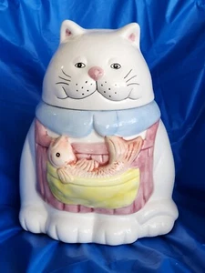 Tarro de galletas en forma de gato gato con pescado usado en excelente estado 10" - Imagen 1 de 11