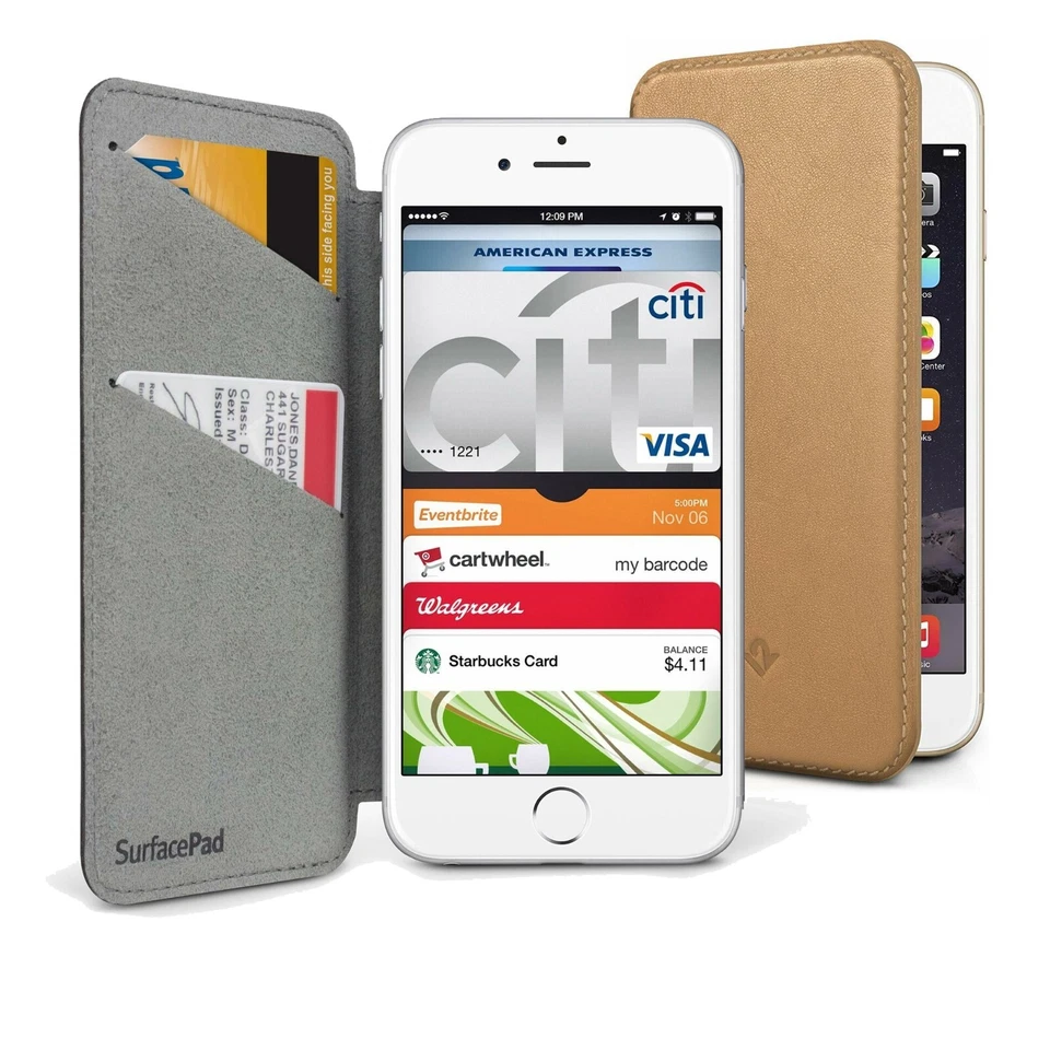 Twelve South SurfacePad 棕色皮革钱包式 ID 对开式保护壳 适用于 iPhone 6S Plus — 第 1/4 张图片